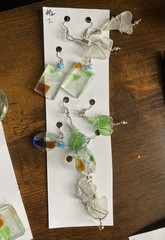 3 Pairs Resin Multicolor Beach Glass Silver Plated Dangle Lobe Earrings w Beads