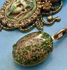 Deco Egyptian Revival Necklace Set, Neiger Style Glass Pharaoh, Green, Bronze