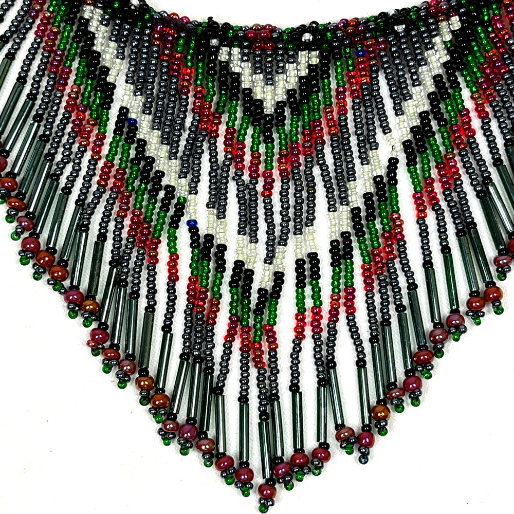 Seed bead bib choker necklace multicolor boho ethnic southwest handmade A