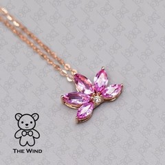 Lotus Water Lily Design Pink Sapphire Diamond Necklace 18K Rose Gold
