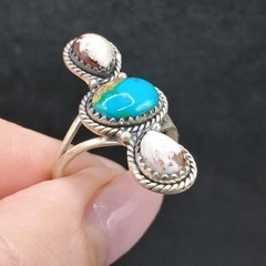 Sonoran Gold Turquoise Wild Horse Ring 3 Stone Sterling Silver SZ 9 Southwestern