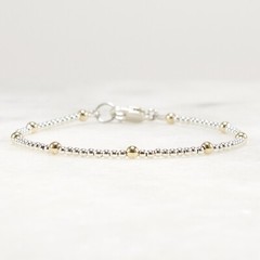 Silver Beaded Bracelet Gold Accent Beads, 2mm, 3mm, Layering Delicate