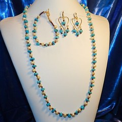 CF127 «First Kiss» Sleeping Beauty Turquoise, Pearl, Garnet & Gold 30″ Necklace