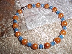 7 1/4 in PEARL & Blue CRYSTAL Bead MAGNETIC Clasp Fashion Bracelet N-67