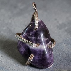 Vintage Artisan Amethyst Nugget Pendant Silver Tone Handmade Gemstone 2″