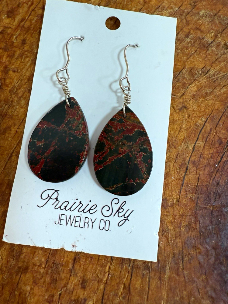 Prairie Sky Jewelry Co. Silver Red Creek Jasper Teardrop Dangle Earrings