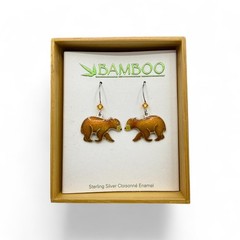 Brown Bear Dangle Earrings 925 Sterling Silver Artisan Cloisonne Enamel