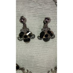Vintage Silver Tone Necklace with Brown & Gold Tone Beads and Earrings