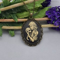 Antiqued Brass Vintage Style Cameo Necklace. (Scary Mother Child).