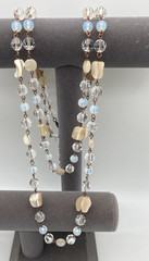 Handcrafted 29″ Beaded Necklace Copper-Tone wire links Crystals Opalite & Stone