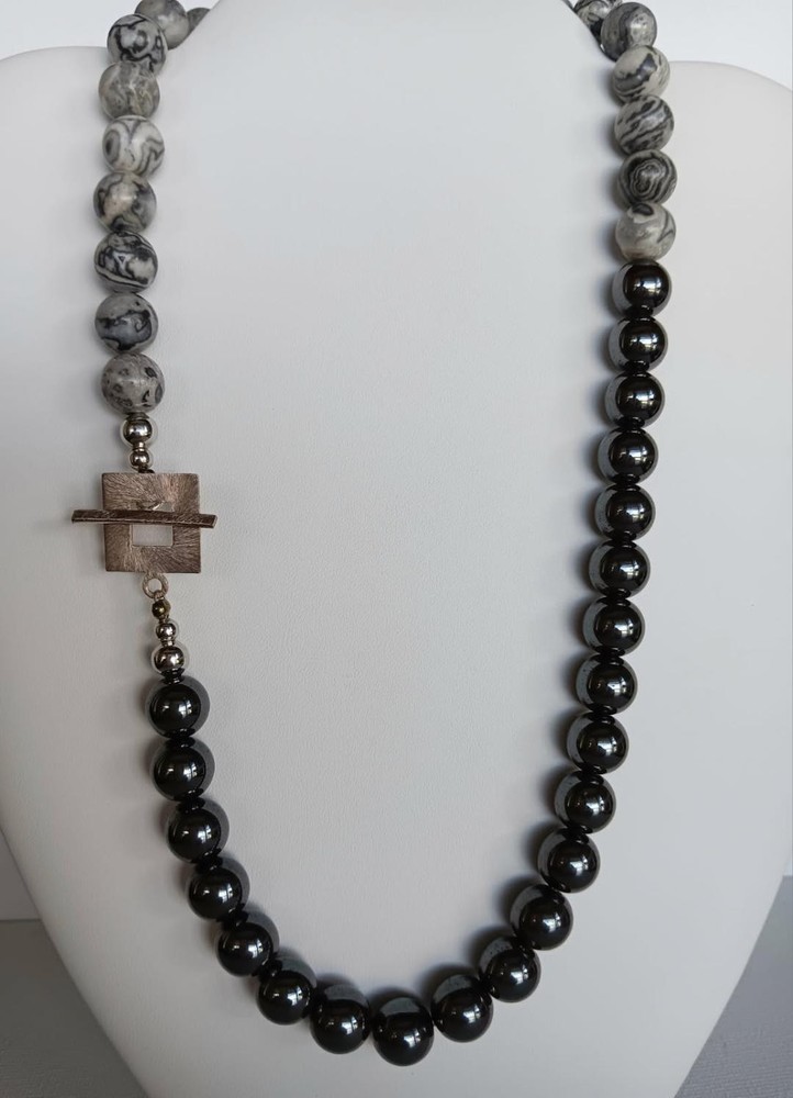 NEW NATURAL HEMATITE and MAP JASPER Stunning Gemstone Necklace