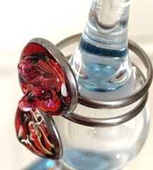 Handcrafted Art Resin Adjustable Open Ring Finger Wrap, Pink Butterfly Over Rose