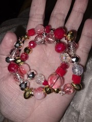 Double Wrap Red Gold Glass Beaded Stretch Bracelet