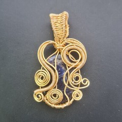 Natural Sodalite Gold Plated Handmade Pendant Wire wrapped Jewelry 2.38 Inch