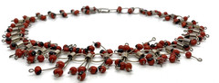 Artisan Huayruro Seed Red Black Bead Bib Collar Link Necklace .925 Silver BOHO
