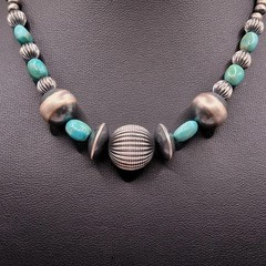 Sterling Silver Navajo Pearls Kingman Turquoise Necklace 16-18in Southwestern