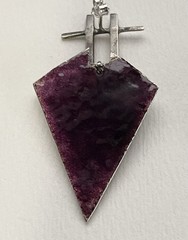 Modernist Silver Teal Enamel Inlay Earrings Triangle Shape Purple Cabachon 1980s