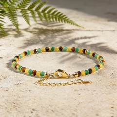 Triple Prosperity Tiger’s Eye Citrine Green Aventurine Beads Minimalist Bracelet