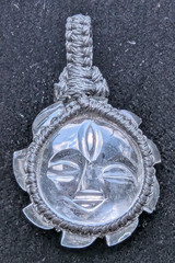 Carved Natural Himalayan Quartz Crystal Sun Cord Wrapped Macrame Pendant / Charm