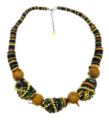 Dyed Coconut Shell Brown Leather Beaded BOHO Necklace