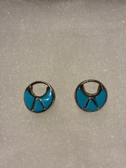 Turquoise and Sterling Silver Stud Earrings Southwest Vintage Inlay Design
