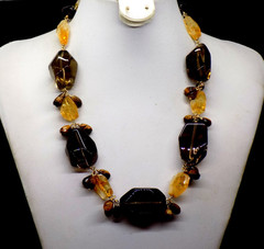 Deb GUYOT Citrine Quartz Smokey Topaz? Nugget Pearl Chunky Strand Necklace