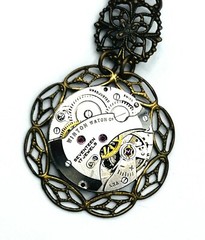 Antiqued Brass Crystal Steampunk Vintage Winton 17 Jewel Watch Necklace