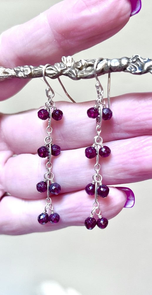 LOVELY Artisan/Designer Gold Over Sterling Silver Rhodolite Garnet Earrings