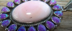 Artisan Sterling Silver Southwestern Pink Conch Purple Fire Opal Cluster Pendant