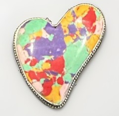 Heart Shaped Colorful Confetti Artisan Silver Tone Costume Ring Sz 6 1/2 READ