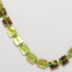 Handcrafted Shades of Green Pearl Shell Square Beads 34″ Long Necklace