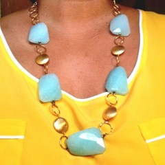 Necklace & Earring Set 14K Gold over 925 Silver Blue Agate Fine Jewelry 28″L New