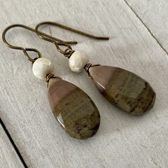 Min Favorit Ancient Noreena Jasper Stone & Antique Brass Artisan Earrings