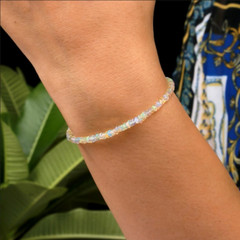 Natural Dainty Rainbow Opal 3mm Beads Healing Reiki Crystal Minimalist Bracelet