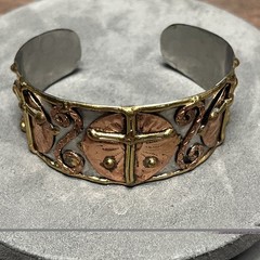 Artisan Mixed Metal Cuff Bracelet Christian Themed Gold Copper Silver Tones