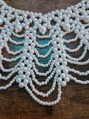 Vintage White Seed Pearl Like Beaded Wedding Style Bib Collar Necklace