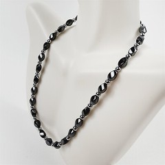 Black & Silver Short Twist Magnetic Beaded Necklace Therapeutic Handmade