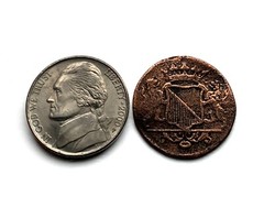 antique ! 1754 Netherlands City of Utrecht 1 Duit coin pendant Dutch Oost 003854