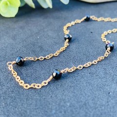 Natural Black Tourmaline Bead Necklace Gold Filled Chain Link Tourmaline Choker