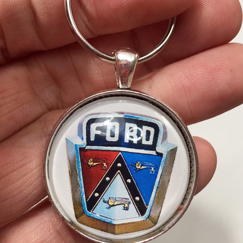 1950’s Ford Red White Blue Chrome Trunk Hood Emblem Badge Logo Keychain