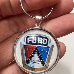 1950’s Ford Red White Blue Chrome Trunk Hood Emblem Badge Logo Keychain