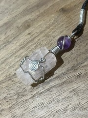 Pink Kunzite Crystal With Amethyst Bead Necklace, Kunzite Jewelry