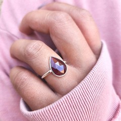 Genuine Garnet 925 Sterling Silver Pear Shaped Ring Hand Made Ships From USA