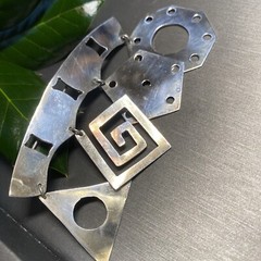 Vintage Brooch Alpaca Mexico Modernist Steampunk Estate Jewelry Pre-Owned Fringe