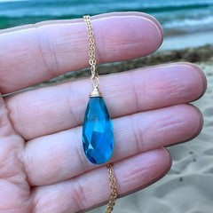 Gorgeous Glowing Lab Made Neon Blue Apatite Pendant in 14k Gold Filled, Handmade