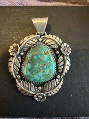 Natural Royston Turquoise Sterling Silver Floral Pendant