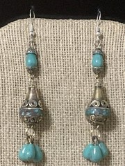 NEW ITEM* HANDCRAFTED NEPAL BEAD &TURQUOISE EARRINGS*-.925 STERLING EAR WIRE-NEW