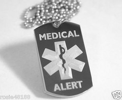 MEDICAL ALERT SILVER STAINLESS STEEL DOG TAG NECKLACE FREE ENGRAVING