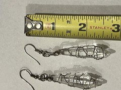 Wire-wrapped Clear Quartz Crystal Point Dangle Earrings Silver-toned Ear