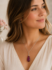 Gorgeous Lab Made Large Plum Kunzite Pendant Handcrafted Sterling Silver